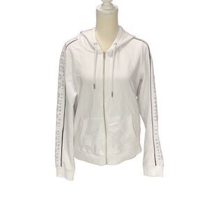 Guess Los Angeles White Zip Up Hoodie Graphics On Sleeves Cotton Poly Size Large